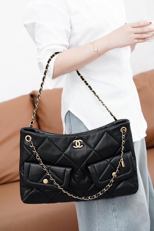 𝐂𝐡𝐚𝐧𝐞𝐥 𝟐𝟓𝐤 𝐇𝐨𝐛𝐨购物袋  黑金羊皮 商品图6