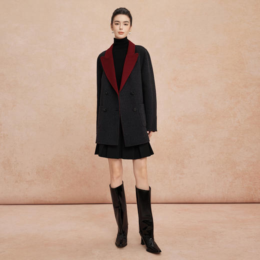QH918斯尔丽2025新款含山羊绒羊毛双面双色双排通勤优雅气质简约大衣 商品图3