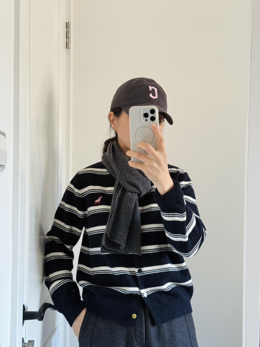 刺绣小马条纹彩扣圆领针织开衫毛衣【包邮+三天无理由退换 商品图4