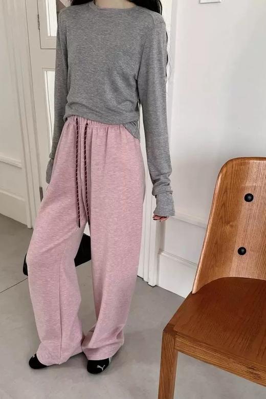 HAYES 薄绒粉色彩色抽绳宽松阔腿休闲长裤 21614 商品图4