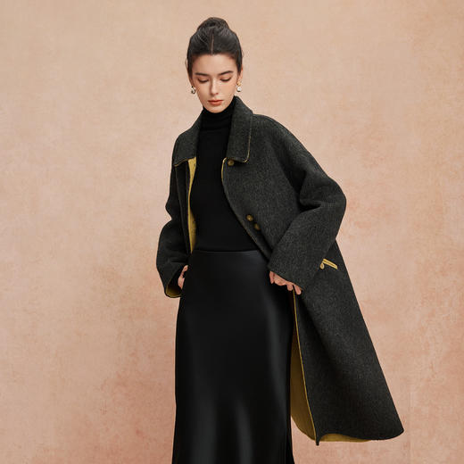 QH921斯尔丽2025新款双面双色宽松廓形慵懒风简洁大方羊毛大衣 商品图5