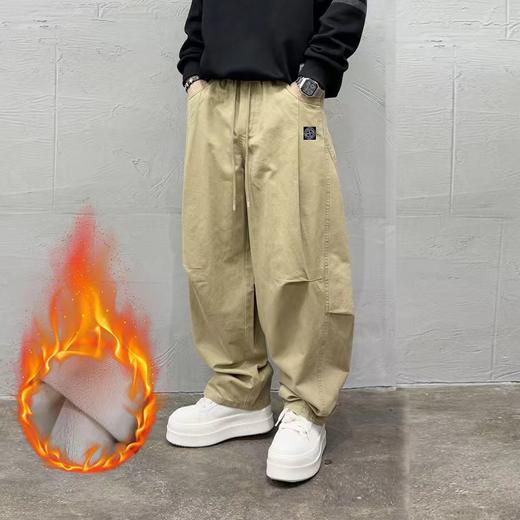 D111923户外高街加绒加厚重磅水洗宽松多口袋工装机能束脚裤 商品图0