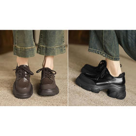 【厚底乐福鞋】新款系带百搭单鞋女小皮鞋7CM-CC