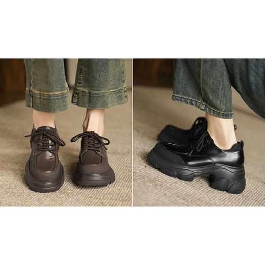【厚底乐福鞋】新款系带百搭单鞋女小皮鞋7CM-CC 商品图0