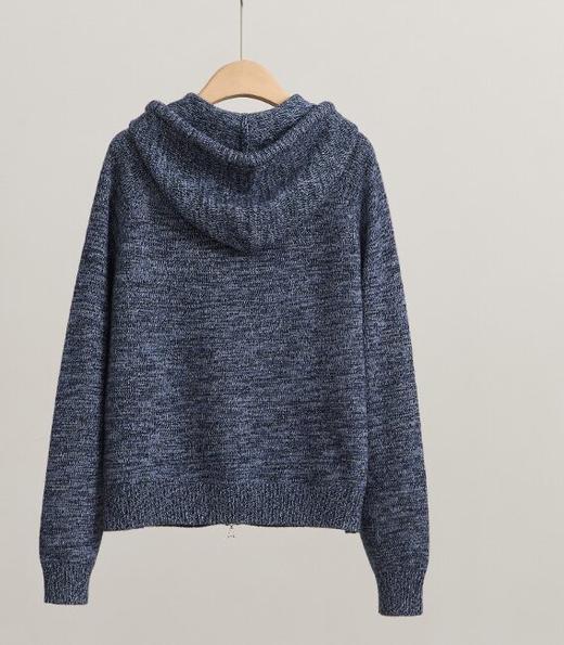 绵羊毛花纱连帽针织双头拉链运动开衫 商品图4