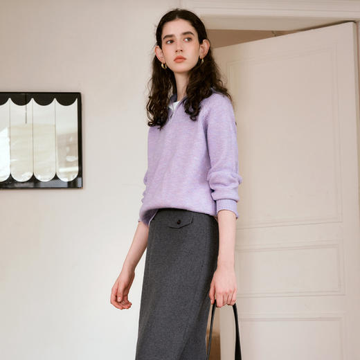 OLrain欧芮儿紫色翻领毛衣女秋季2025年新款通勤百搭套头针织衫 商品图1