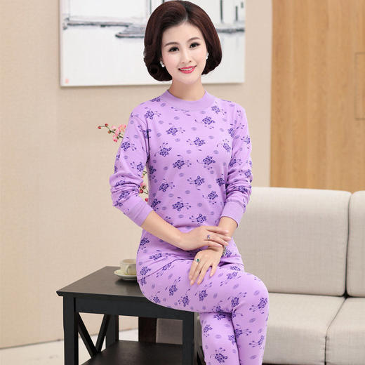 中老年人秋衣秋裤女士纯棉奶奶装妈妈大码保暖内衣套装薄款棉毛衫老年人保暖内衣 商品图2