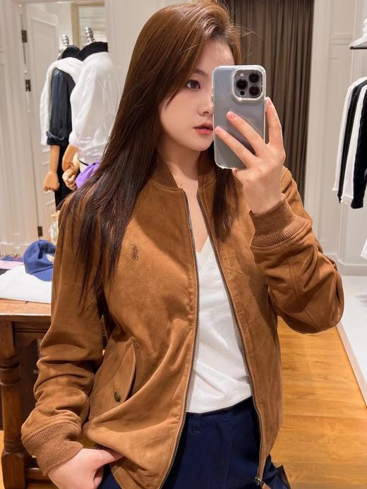 D111933麂皮羊绒面革皮衣绗棉罗纹棒球领外套棉服 商品图4