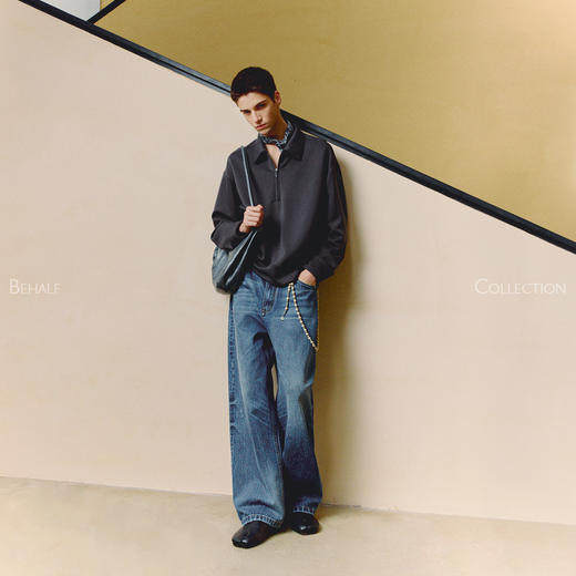 714street高端线BEHALF 兰精天丝醋酸羊毛贝壳纽扣半拉链POLO长袖 商品图3