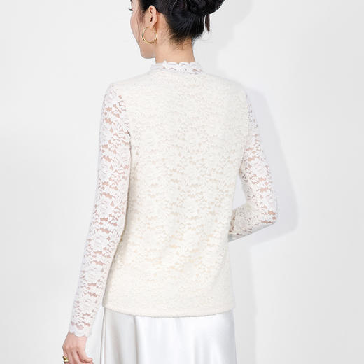 「高货wl」全新升级【铂金会员174/天猫229/差价55】(95055)洛诗琳法式半高领提花蕾丝上衣2025秋冬磨毛加绒打底衫女 商品图4