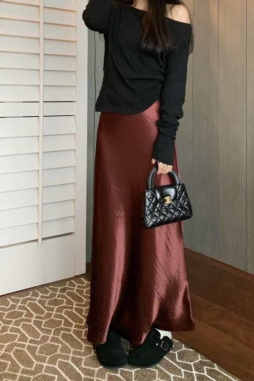 ELLA JADE 法式气质醋酸缎面垂坠感高腰半裙 21622 商品图4