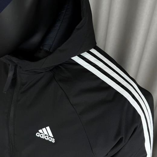 D111945三道杠连帽加厚棉服胸前刺绣logo字母长袖拉链夹克口袋外套 商品图5