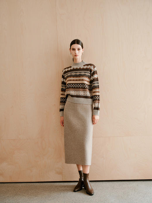 【半高领条纹提花套衫】羊绒世家秋冬新品女士100%山羊绒内搭保暖套衫 商品图2