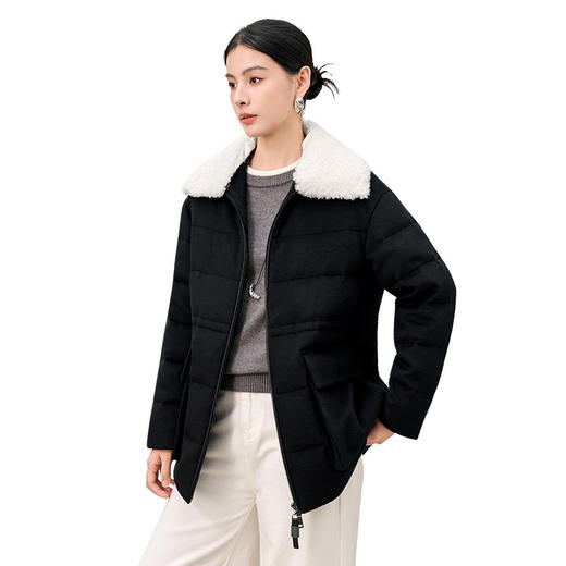 QS翻领毛领鹅绒服女25冬季新款简约日常保暖纯色设计感羊毛外套8516 商品图4