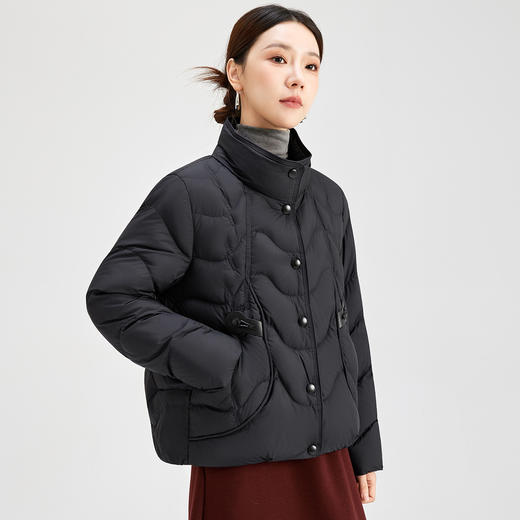 QS冬季新款新中式立领印花羽绒服加绒加厚大码女鸭绒外套5122 商品图1