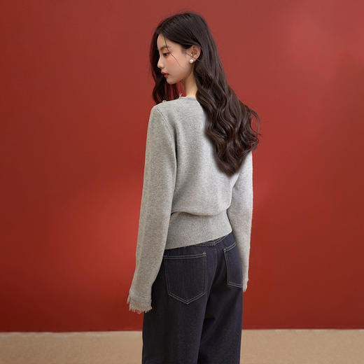 西遇韩系针织开衫女秋季新款法式温柔V领蕾丝短款毛衣外套SS051620 商品图6