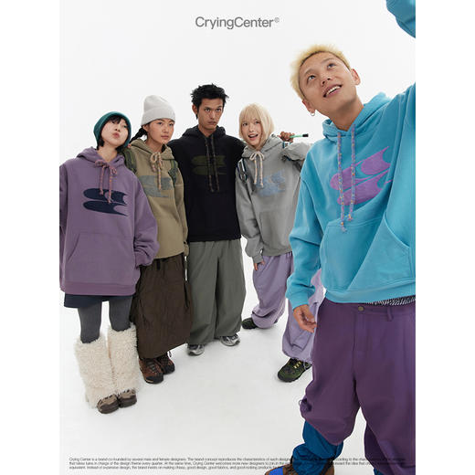 CryingCenter 秋冬连帽毛巾绣logo彩点抽绳加绒加厚卫衣 哭喊中心 商品图1