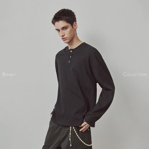 714street高端线BEHALF SORONA 华夫格贝壳扣 双层叠穿亨利领长袖 商品图2