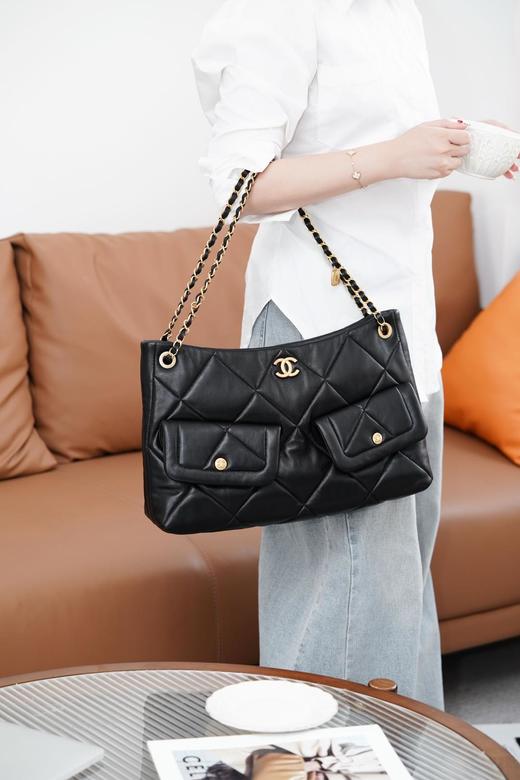 𝐂𝐡𝐚𝐧𝐞𝐥 𝟐𝟓𝐤 𝐇𝐨𝐛𝐨购物袋  黑金羊皮 商品图0