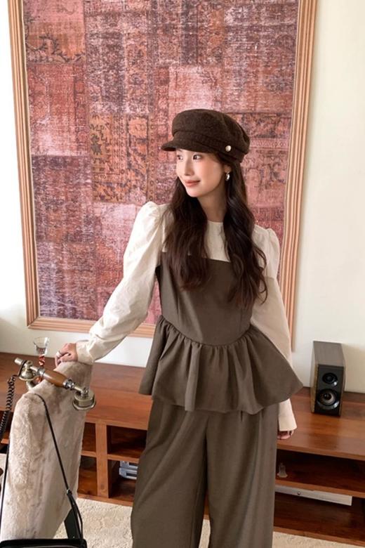 Le Malene 个性撞色拼接收腰上衣直筒裤套装 21576 商品图1