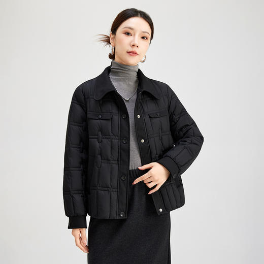 QS冬季新款羽绒服休闲翻领夹克款黑色日常气质通勤潮流外套女5055 商品图2