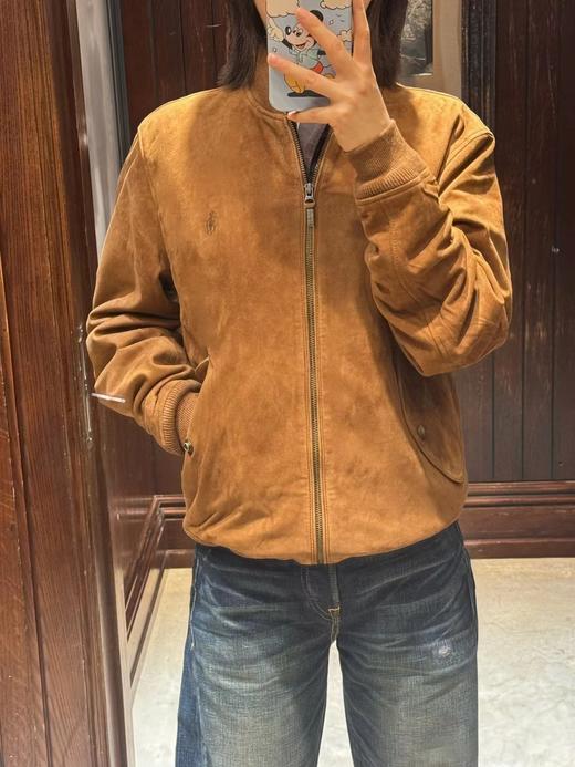 D111933麂皮羊绒面革皮衣绗棉罗纹棒球领外套棉服 商品图5