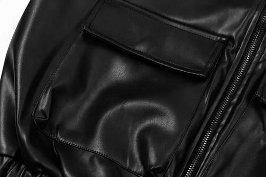 D111957金属徽标铭牌男女款美式复古翻领工装短款皮衣夹克外套 商品图4