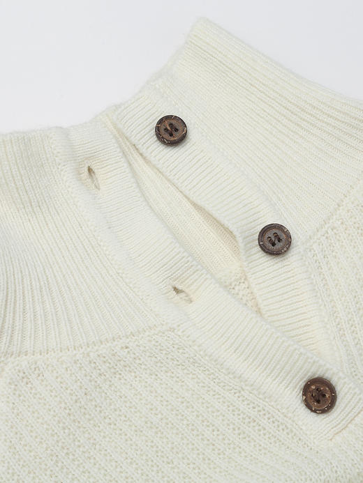 2025 秋冬新款米白色半开领纽扣毛衣 设计感做旧破边针织衫 宽松慵懒风小众别致上衣 商品图3