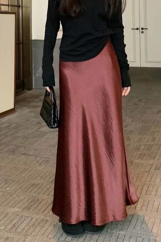 ELLA JADE 法式气质醋酸缎面垂坠感高腰半裙 21622 商品图2