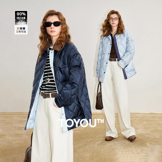 初语双面穿羽绒服女2025冬季新款发热抗菌柔软白鸭绒拼接领口外套8546017 商品图0