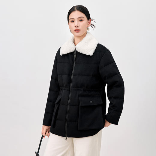QS翻领毛领鹅绒服女25冬季新款简约日常保暖纯色设计感羊毛外套8516 商品图2