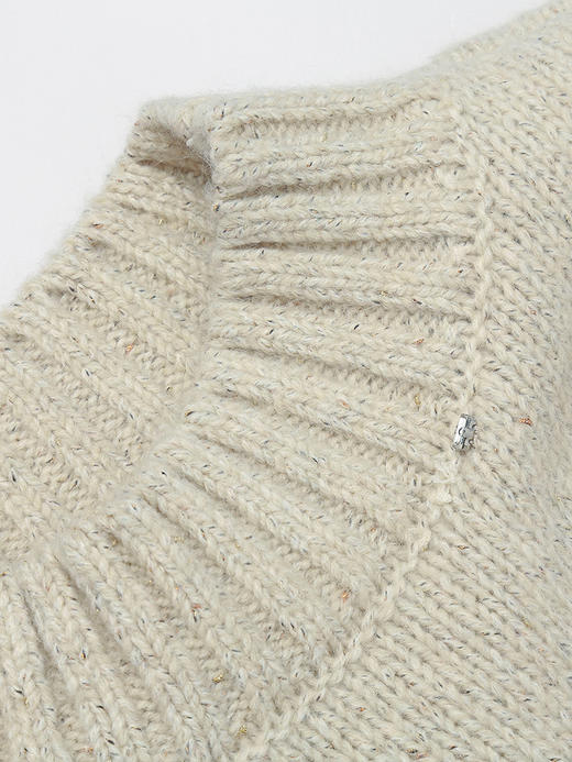 冬新款米白色花纱半高领毛衣 宽松慵懒风针织衫 复古质感百搭打底上衣 商品图2