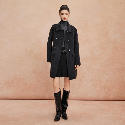 QH922斯尔丽2025新款含山羊绒双面双色韩版简洁大方OL通勤羊毛大衣 商品图11