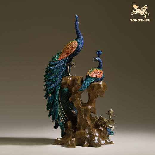 铜师傅 铜孔雀摆件《花开富贵》 客厅桌面玄关办公桌家居装饰礼品 商品图3