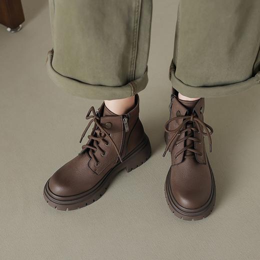 【舒适侧拉链女冬季马丁靴】 厚底轻便系带工装风短靴5CM-CC 商品图1