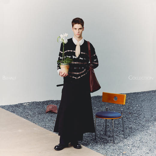 714street高端线BEHALF冰岛提花 羊毛烧边果实扣复古修身开衫毛衣 商品图2