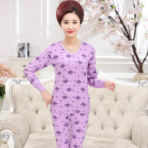 中老年人秋衣秋裤女士纯棉奶奶装妈妈大码保暖内衣套装薄款棉毛衫老年人保暖内衣 商品图12