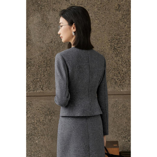 米思阳2025冬新品气质通勤羊毛混纺西装外套+高腰直筒半身裙（单拍）两件套女5564 商品图3