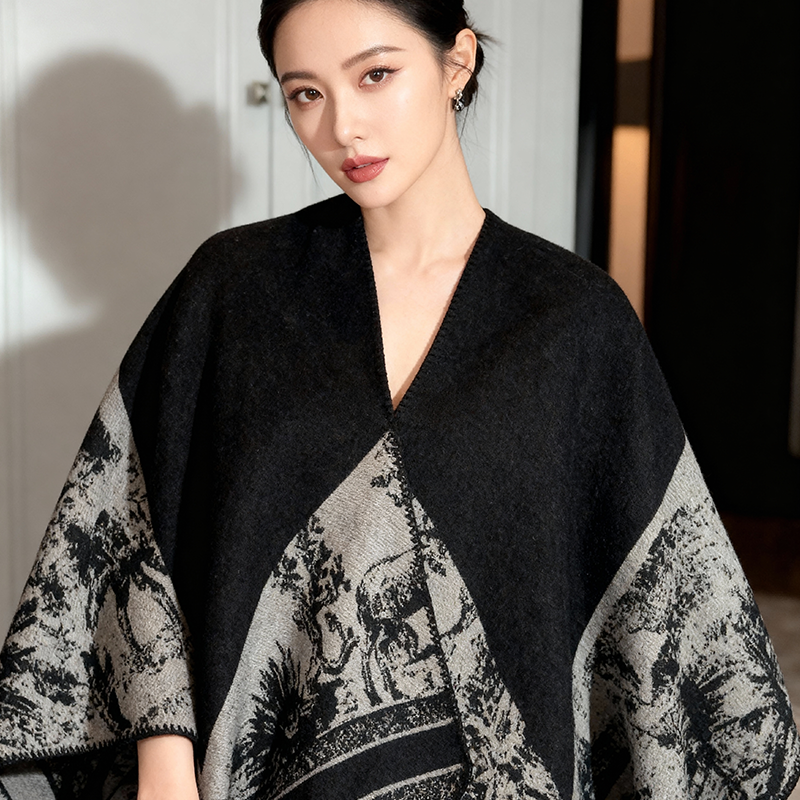 笙观相沐水墨江南披肩毯 高级感 仿羊绒斗篷 多场景使用 披肩/围巾/盖毯