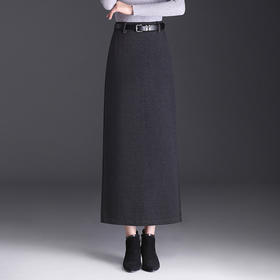 厚款毛呢裙长款开衩半身裙MYX6890