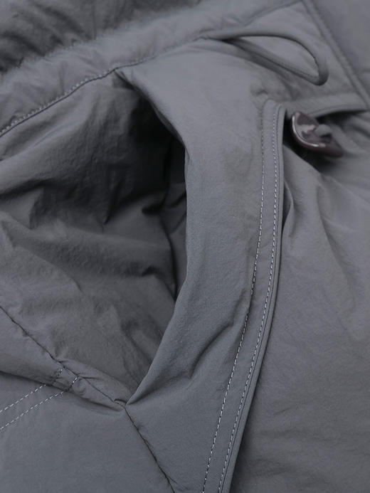 2025 冬季新款深灰色立领工装羽绒服 牛角扣大口袋设计宽松保暖外套 复古风短款面包服 商品图4