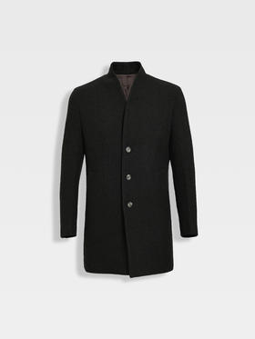 callisto深灰立体浮雕花型全羊毛编织小V立领大衣