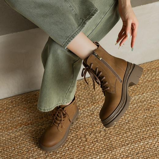 【厚底系带马丁靴】 百搭大黄靴轻便短靴6CM-CC 商品图0