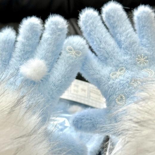 【拍照神器❗️柔软亲肤舒适】秋冬初雪星星手套可爱毛绒学生分指仿貂绒保暖亲子骑行针织手套。ja 商品图2