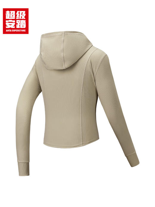超级安踏运动外套女士秋季修身肌理弹力针织拇指洞连帽上衣162535702U 商品图1