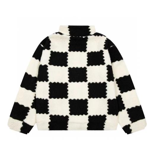 D111947联名款棋盘格子刺绣logo字母情侣立领羊羔毛外套 商品图2