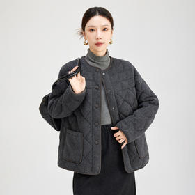 QS高级感时髦圆领长袖鹅绒服外套女秋冬新款2025菱形格百搭上衣7260