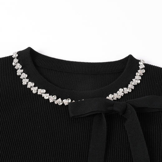 奢姿大码女装2025冬季蝴蝶结钻饰圆领连衣裙胖妹妹时尚针织裙子9854870579 商品图2