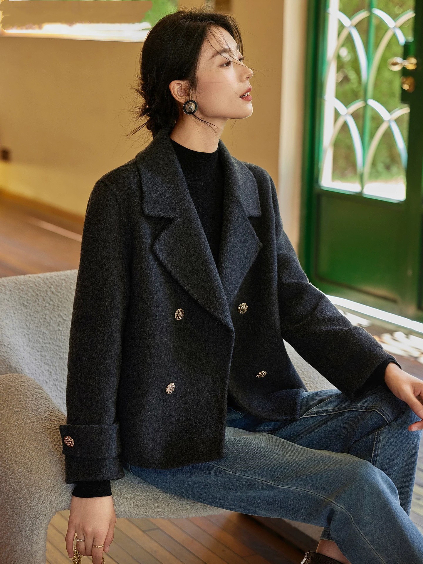 【百图lulu定制】【预售10天发】【星芒双面呢】100%超细美丽诺羊毛 翻领 小个子显高 双面呢外套