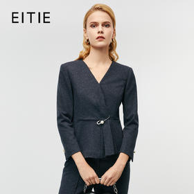 EITIE爱特爱冬季新款气质通勤收腰V领显瘦毛呢上衣8013706